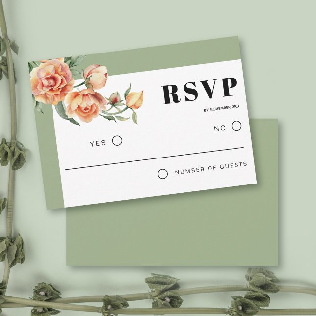 Cartão RSVP Pessegueiros rosa sage casamento floral verde (Criador carregado)