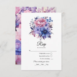 Cartão RSVP Petal Rosa, Cornflower Blue & Mauve Purple Weding
