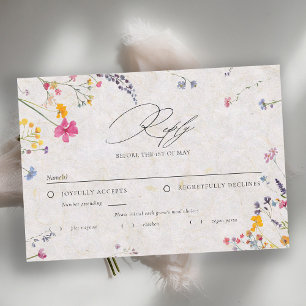 Cartão RSVP Pétala de Flor Silvestre Aquarela Jantar de Noiva