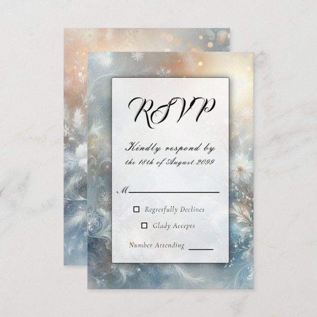 Cartão RSVP Pétalas congeladas num Ouro Casamento de Névoa de  (Frente/Verso)