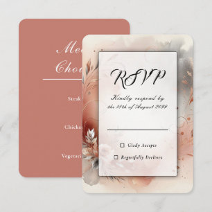 Cartão RSVP Pétalas Coradas e Redemoinhos Prateados Casamento