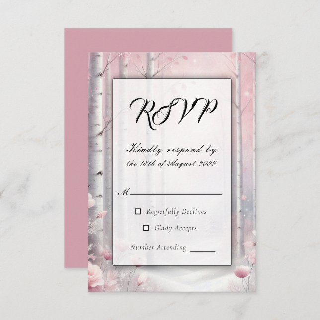 Cartão RSVP Pétalas de fosco num Casamento de Woodland de inve (Frente/Verso)