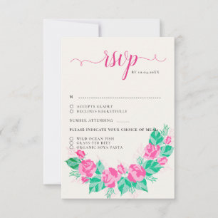 Cartão RSVP Pétalas de Rosa Verde Rosa Flores Jardim Casamento