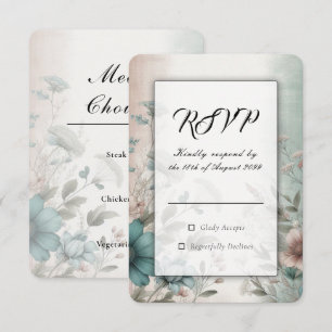 Cartão RSVP Pétalas Escuras e Serena Suavidade Casamento Flora
