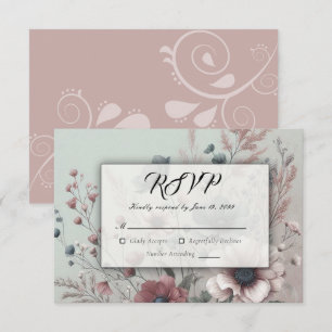 Cartão RSVP Pétalas Escuras e Serenidade Suave Floral
