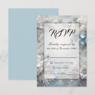 Cartão RSVP Pétalas Nevadas em Florada Congelada Casamento