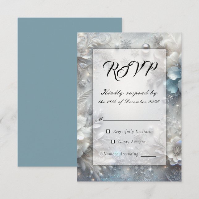 Cartão RSVP Pétalas Neves no Casamento Sanguíneo Congelado (Frente/Verso)