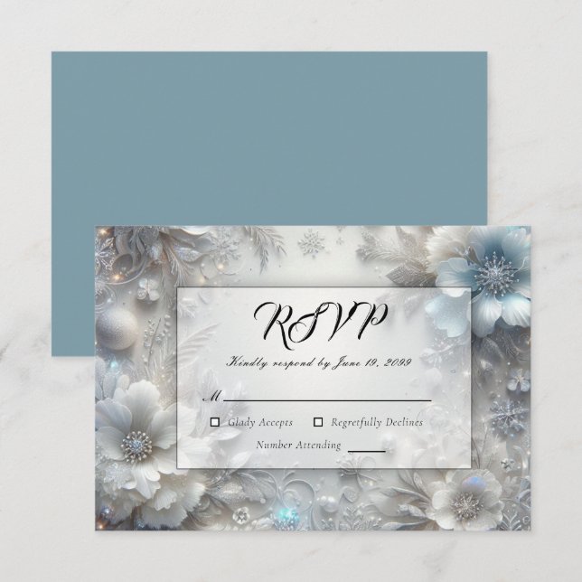 Cartão RSVP Pétalas Neves no Casamento Sanguíneo Congelado (Frente/Verso)