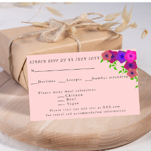 Cartão RSVP Petúnia Rosa Romântica Suave