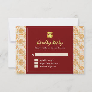 Cartão RSVP Pharanakan auspicioso do casamento chinês tradicio