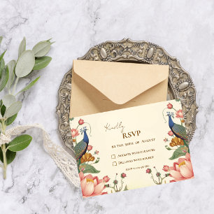 Cartão RSVP Pichwai Casamento Indiano Elegante