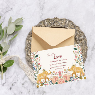 Cartão RSVP Pichwai Casamento Indiano Elegante