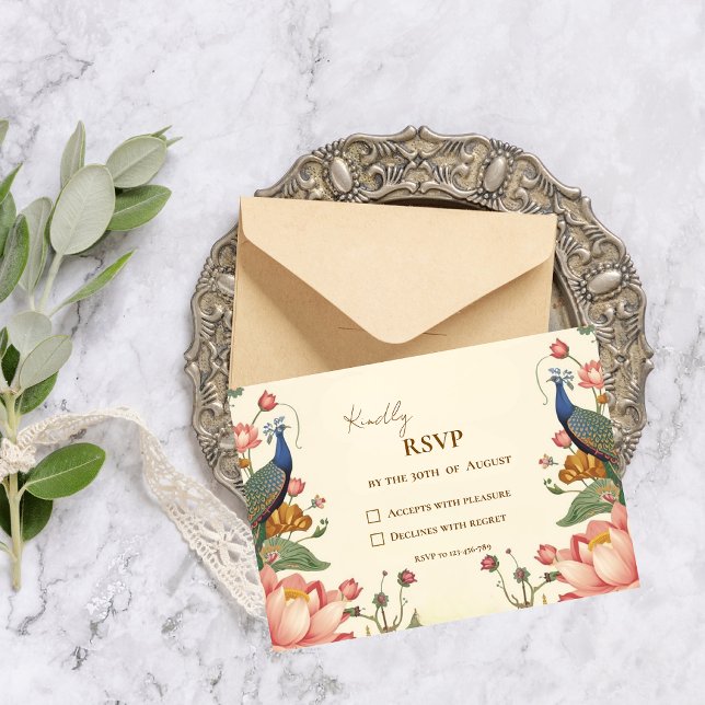 Cartão RSVP Pichwai Indian Elegant Wedding (Criador carregado)