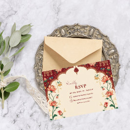 Cartão RSVP Pichwai Pavão Indiano Casamento Elegante