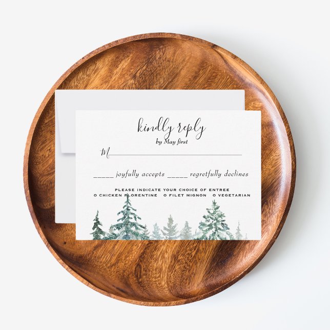 Cartão RSVP Pine Trees Lanterna seleção de refeições botânicas (Winter Rustic Pine Trees Lantern Botanical Wedding Party Supplies)