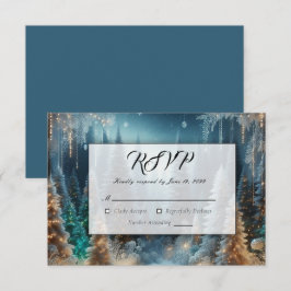 Cartão RSVP Pinheiros foscos no Casamento Brilhante de inverno