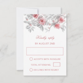 Cartão RSVP Pink 3D Roses Wedding