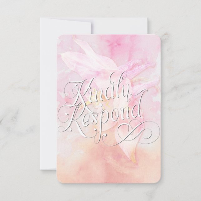 CARTÃO RSVP PINK COLUMBINE FLOWER WATERCOLOR SLASH WEDDING (Frente)