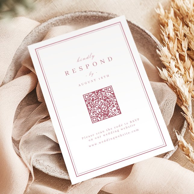 Cartão RSVP Pink Elegant borders gold classy QR code wedding (Pink Elegant borders gold classy QR code wedding RSVP Card)