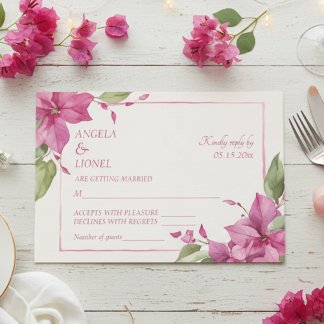 Cartão RSVP Pink Floral Watercolor Wedding