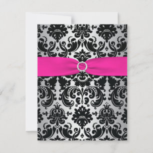 Cartão RSVP Pink, Prata, Bat Mitzvah, preto Damasco, placa de