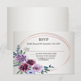 Cartão RSVP Pink Red Floral Geometric Watercolor Wedding Party