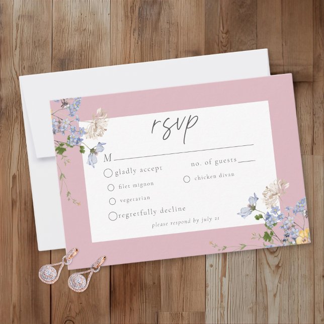 Cartão RSVP Pink Wildflower Garden Elegant Wedding (Criador carregado)