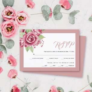 Cartão RSVP Pintado cor-de-água rosa rosa flores florais