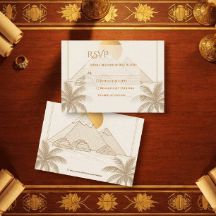 Cartão RSVP Pirâmides Retro de Gizé Casamento no Egito Destino