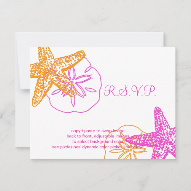 Cartão RSVP PixDezines 4,25"x5,5" rsvp, starfish para 5x7 (Frente)