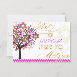 Cartão RSVP PixDezines, árvore da vida/estrelas, Bat Mitzvah