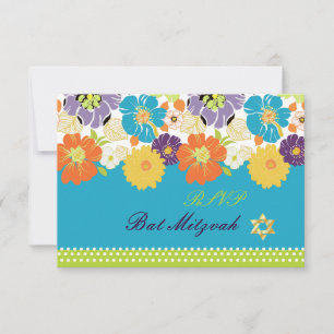 Cartão RSVP PixDezines rsvp/Alegre retro floral, Bat Mitzvah