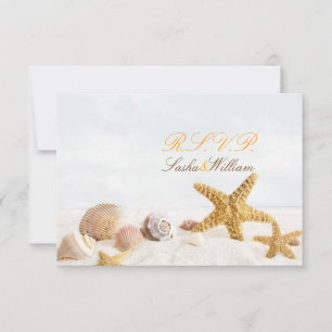 Cartão RSVP PixDezines RSVP, DANCING STARFISH/SEASHELL