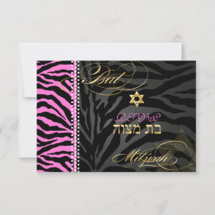 Cartão RSVP PixDezines  Zebra Rosa Bat Mitzvah RSVP/ cor DIY