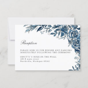 Cartão RSVP Placa de recepção de casamento de flores do Indigo