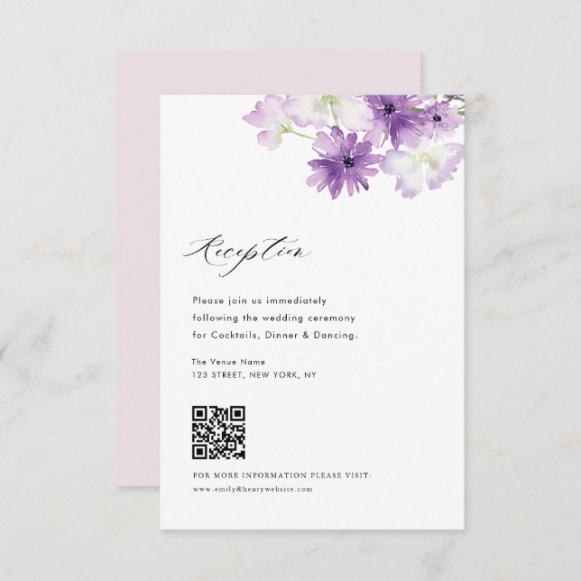 Cartão RSVP placa de recepção de casamento floral de lavanda (Frente/Verso)