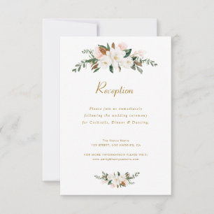 Cartão RSVP placa de recepção de casamento floral magnólia bra