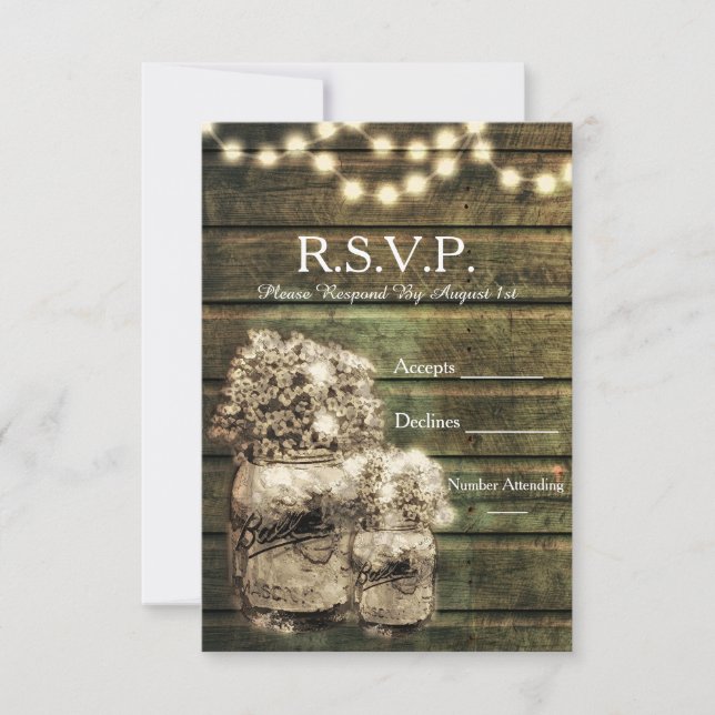 Cartão RSVP Placa Rustic Mason Jar R.S.V.P. (Frente)