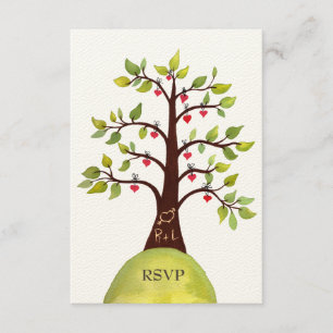 Cartão RSVP Placas de Casamento de Árvore Verde de Monograma R