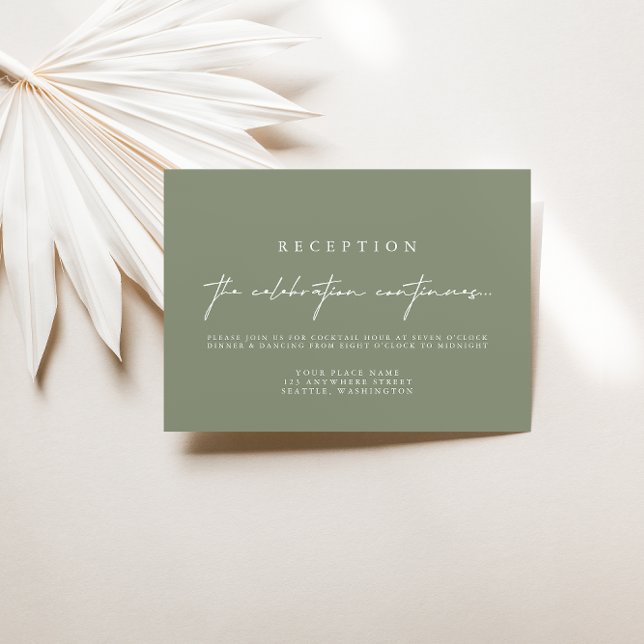 Cartão RSVP Placas de Recepção de casamento Verde Elegante (Criador carregado)