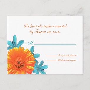 Cartão RSVP Placas RSVP/Resposta de Flor de Verão Laranja e Te