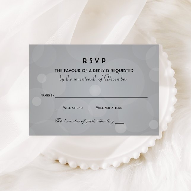 Cartão RSVP Platina Elegante e Casamento Negro (Criador carregado)