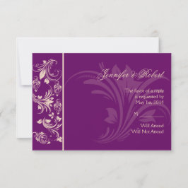 Cartão RSVP Plum and Champagne Floral Scroll Response Card