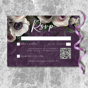 Cartão RSVP Plum Purple Elegant Floral Modern Weding Código QR