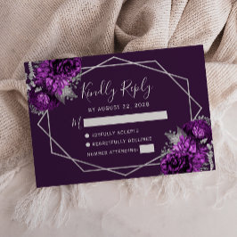 Cartão RSVP Plum Purple Silver Geométrico Floral