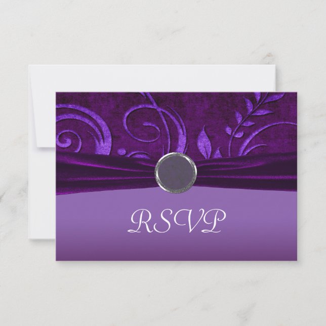 Cartão RSVP Plum & Purple Velvet Wedding Swirl (Frente)