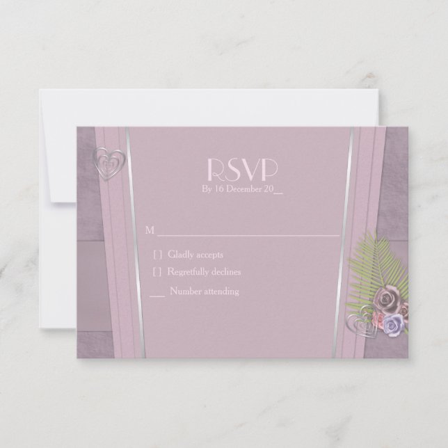 Cartão RSVP Pó empoeirado, púrpura pálida e casamento floral R (Frente)