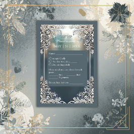 Cartão RSVP poeira azul deco ornamentado quadro