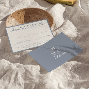 Cartão RSVP Poeira Azul Retro Dinheiro Antigo Casamento Clássi