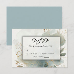 Cartão RSVP Poeira Dourada Suave Azul Romântico Casamento